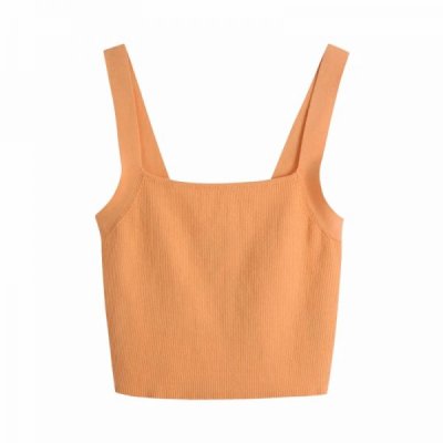 Summer Women Orange Knitting Sling Short Camisole Casual Female Crop Tops T1505
